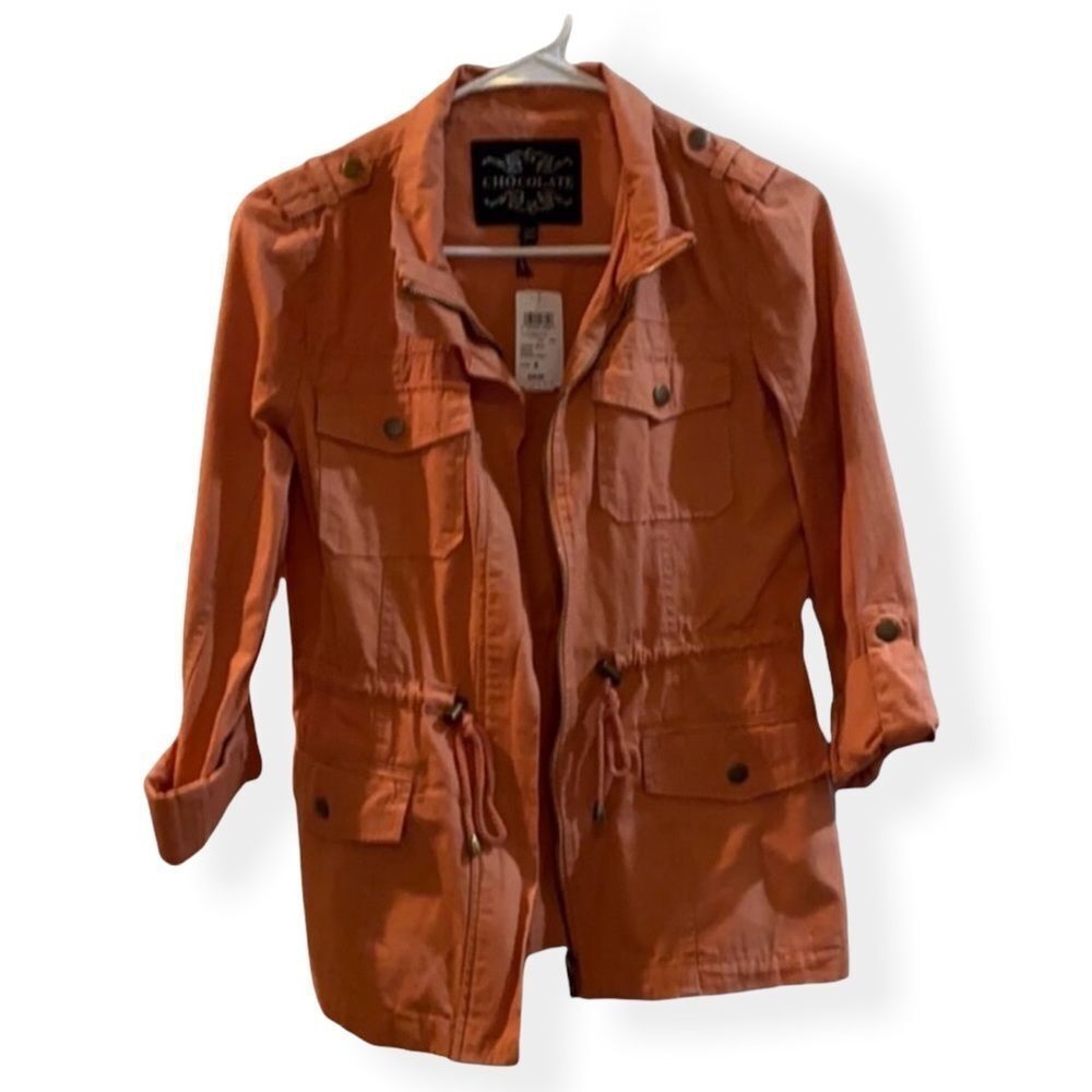 chocolate  denim peach orange  zippered jacket